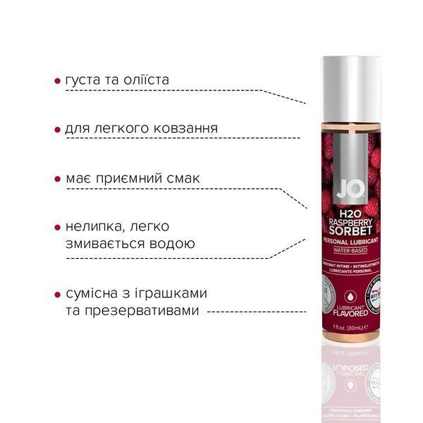 Змазка на водній основі JO H2O &mdash; Raspberry Sorbet (30 мл) без цукру, рослинний гліцерин SO1468 фото