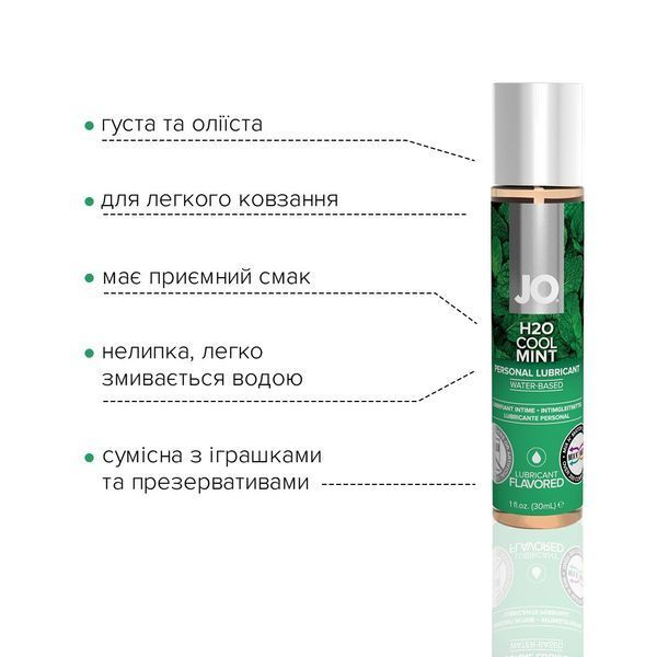 Змазка на водній основі JO H2O &mdash; Cool Mint (30 мл) без цукру, рослинний гліцерин SO1625 фото